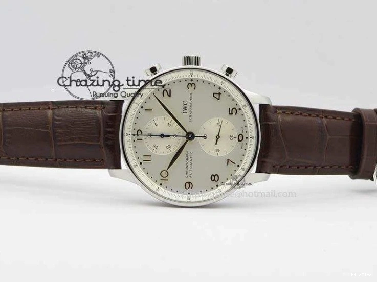 MIROTIME 0126 ModernLook Portuguese IW371445 ZF 1:1 Best Edition SS White Dial Gold Markers On Brown Leather Strap A79350 V 7269